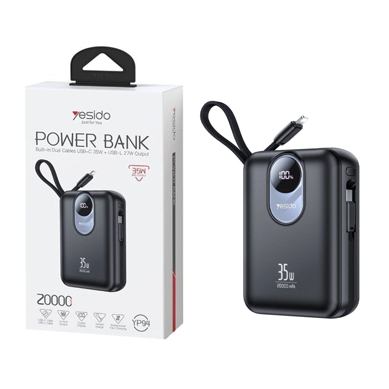 پاوربانک فست شارژ Yesido 20000mAh مدل YP94 35W - مشکی (گارانتی 18 ماه تعویض نیکان همراه)
